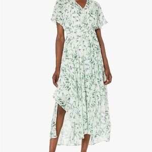 Just Taylor Women's Short Sleeve V-Neck Leaf Print Midi High-Low Chiffon Dress